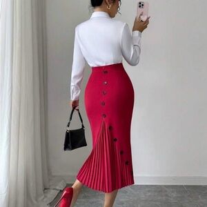 Elegant Red Pleated Skirt